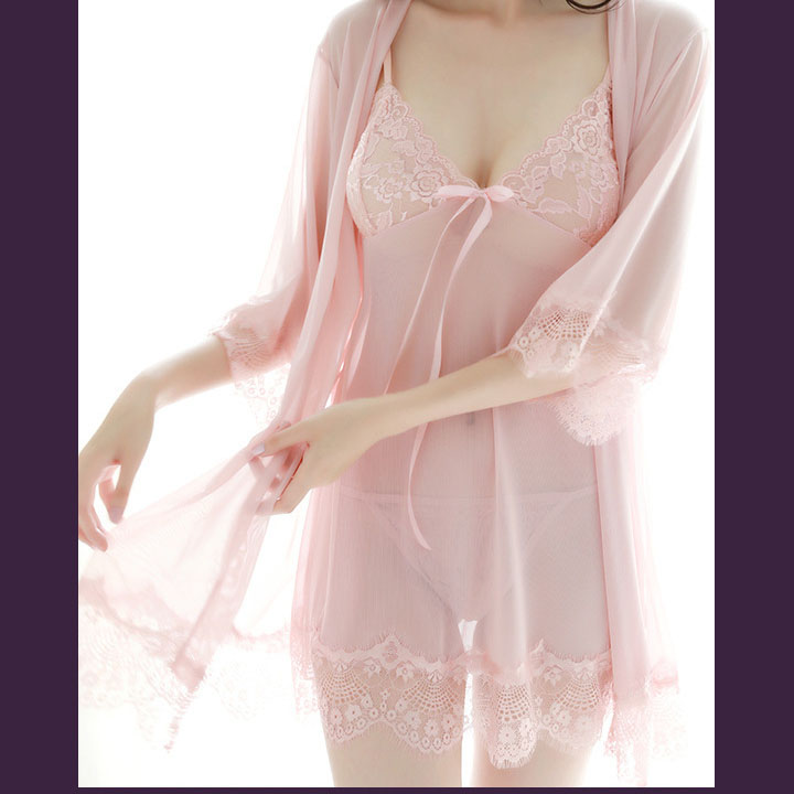 Váy Ngủ Nữ Gợi Cảm, Đầm Ngủ Sexy 2 Dây Đồ Mặc Nhà Chất Voan Mát Tặng Áo Choàng Ngoài Và Quần Chip Ren - Hàng chính hãng