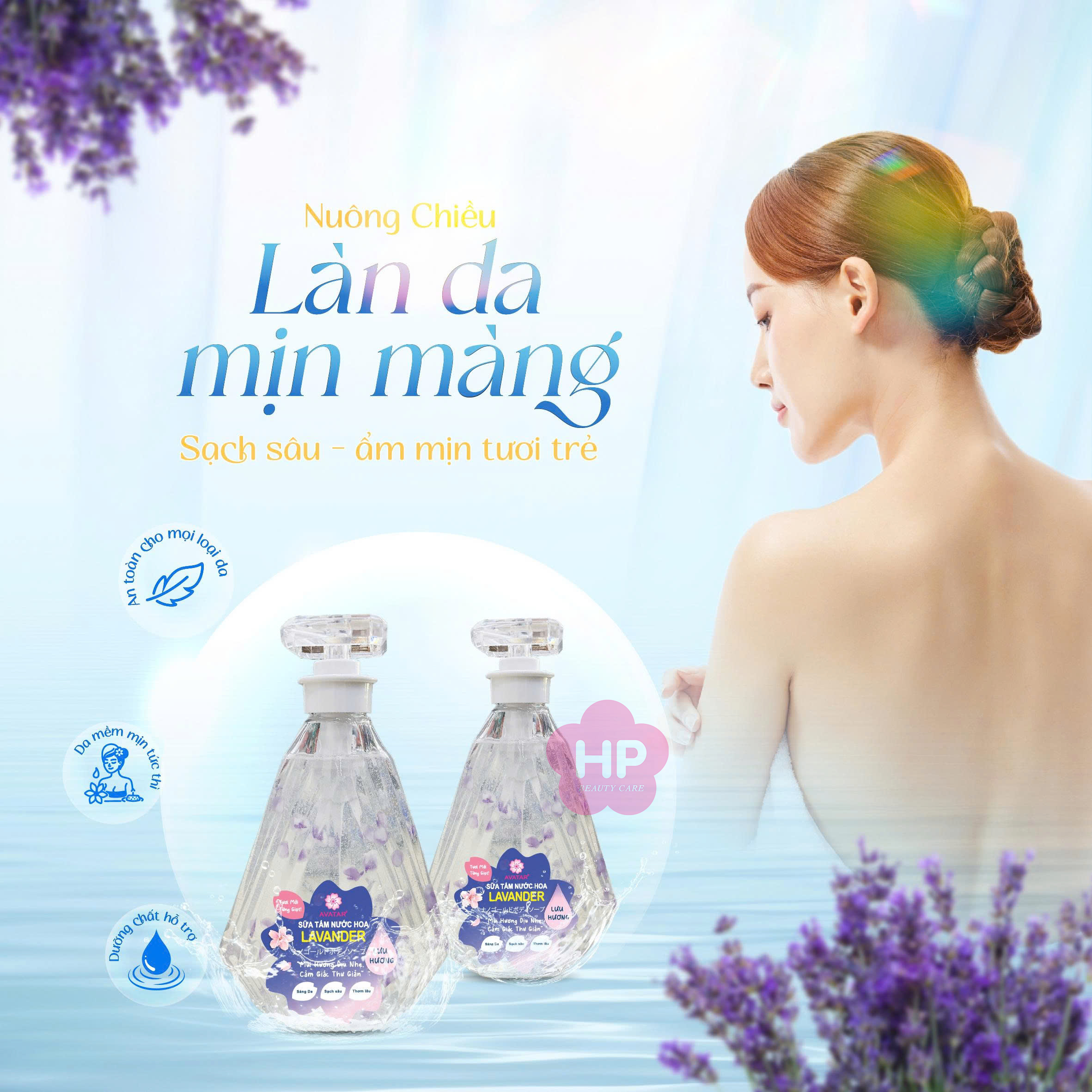 Sữa Tắm Cánh Hoa Tươi Giúp Trắng Mịn Da Hương Hoa Oải Hương Avatar Lavender Shower Gel 800 mL