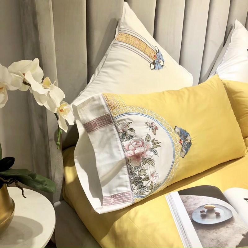 Bộ Chăn Ga Gối Lụa Tencel 60s Thêu -Hàng Nhập Khẩu Cao Cấp 5 Món Hoạ Tiết Độc Đáo