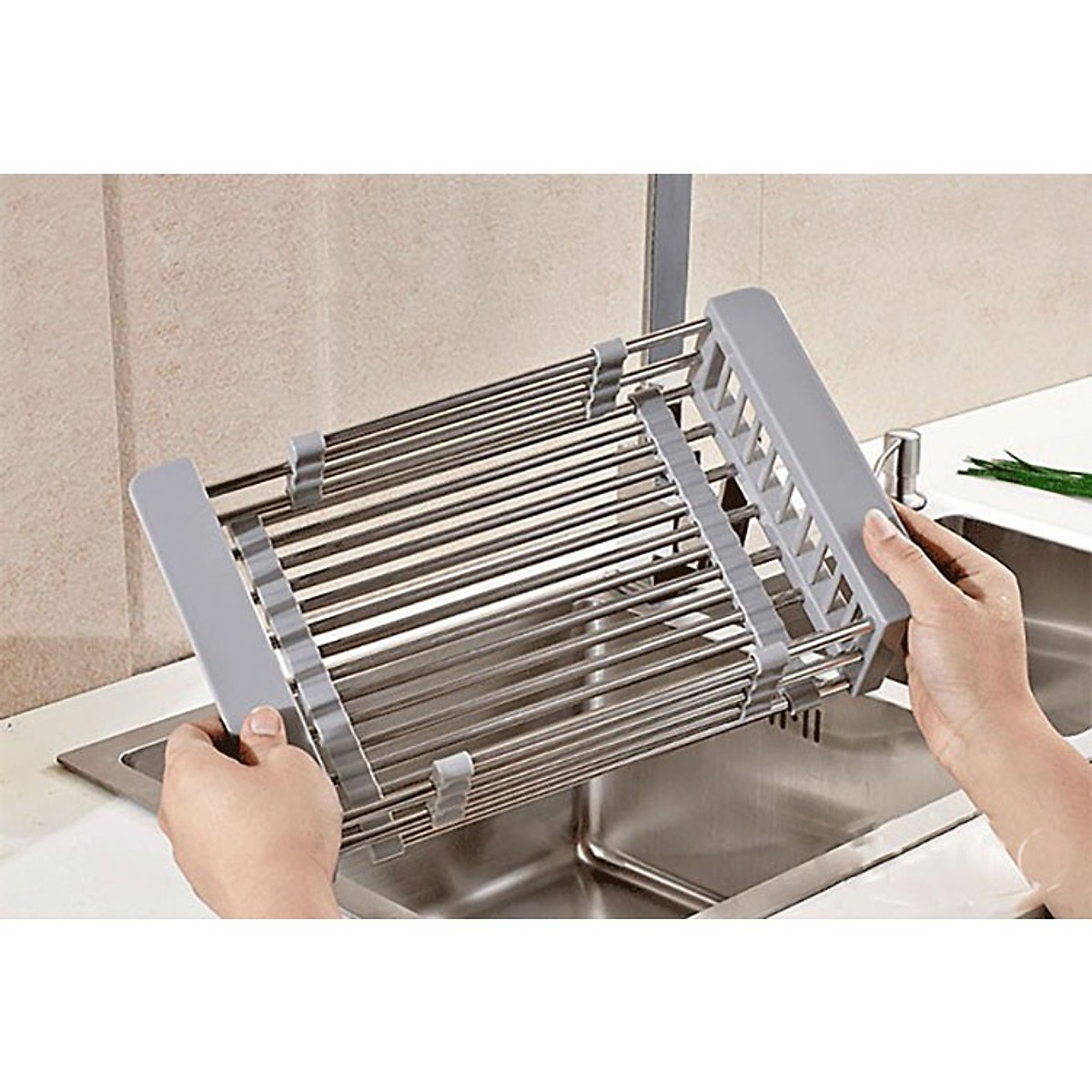 Chậu rửa bát 1 hố Valenza sus304 6045, vòi rửa bát nóng lạnh lò xo cần mềm, xả, rổ, bình xà phòng