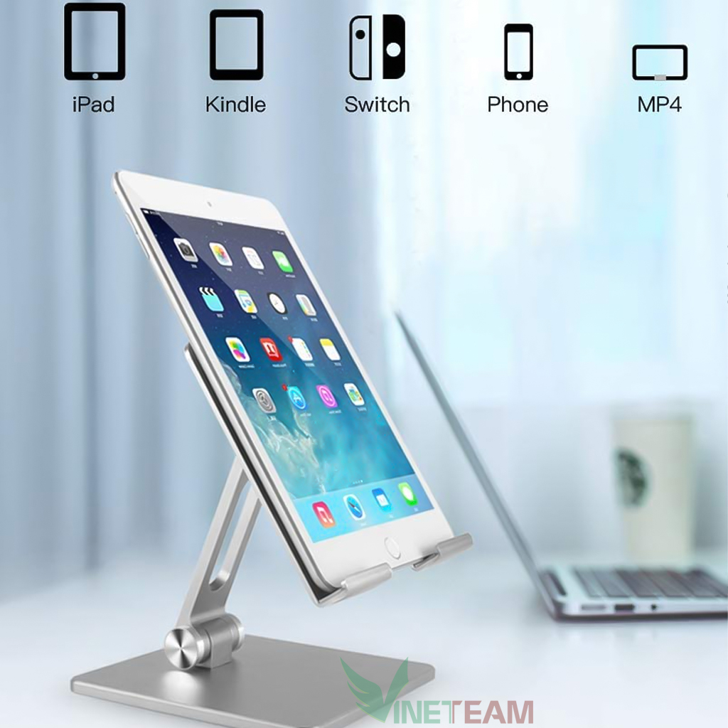 Giá Đỡ Dành Cho Điện Thoại Máy Tính Bảng Ipad VINETTEAM T1 Để Bàn Hợp Kim Nhôm Cao Cấp Hai Trục Xoay 180 Độ Chống Mỏi Vai Gáy - Hàng Chính Hãng