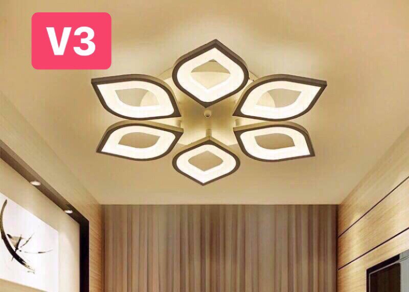 Đèn led mâm sát trần 6 lá sen, 3 màu điều khiển từ xa