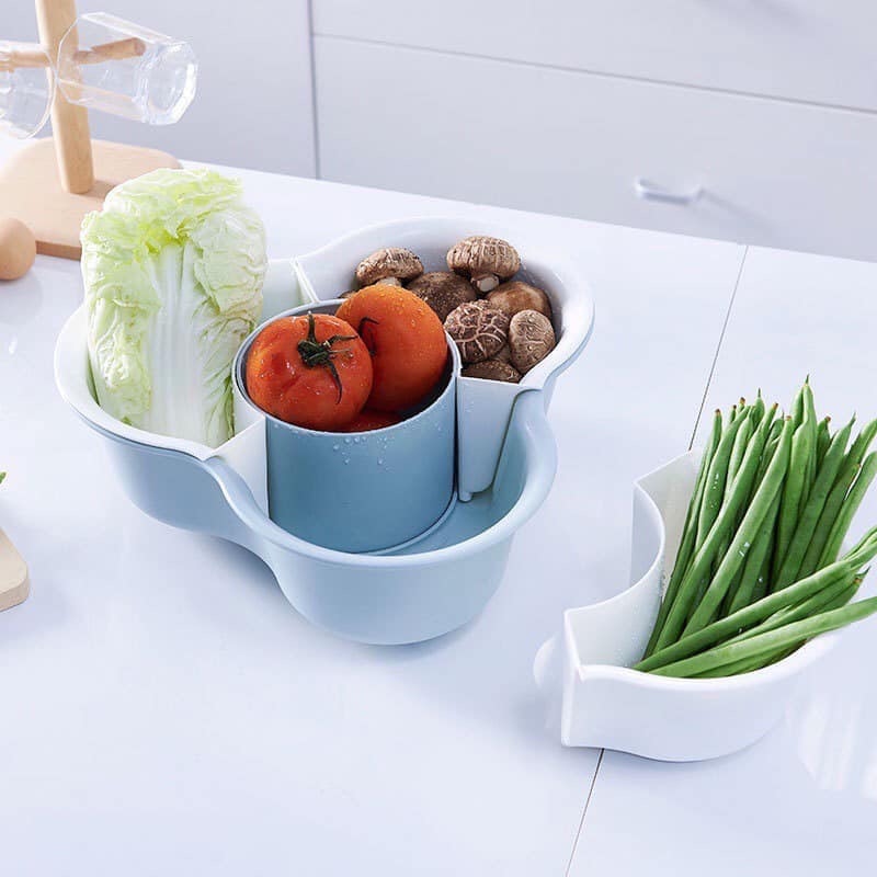 Bộ Rổ + chậu chia món 4 ngăn - Màu ngẫu nhiên