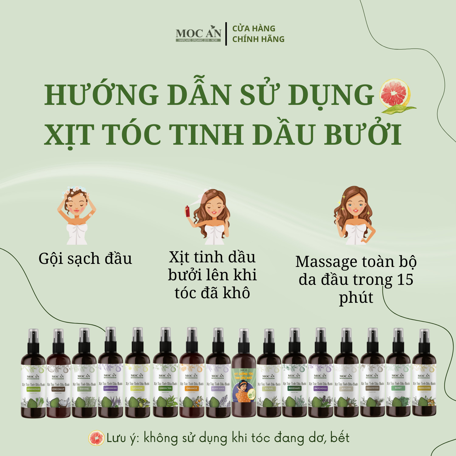 Xịt Kích Mọc Tóc Tinh Dầu Bưởi Dừa Non ( Coconut ) 120ml Mộc Ân Haircare hỗ trợ giảm rụng, giảm mảng bám gàu trên da đầu