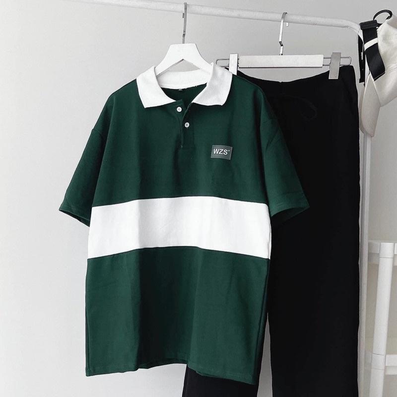 Áo Thun Polo Unisex WZS màu XANH LÁ form rộng ️ Chất thun da cá form nam nữ unisex/Áo thun có cổ Jaystoree