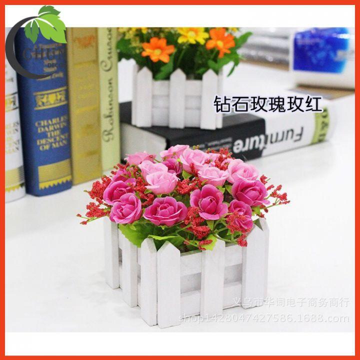Hoa giả - Giỏ hoa hàng rào hồng tỉ muội 10cm trang trí nhà cửa, văn phòng, góc học tập, làm đạo cụ chụp ảnh