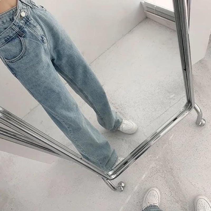 Quần jeans cạp cao ống suông cho nữ - Hack đang, có 2 kiểu cạp quần