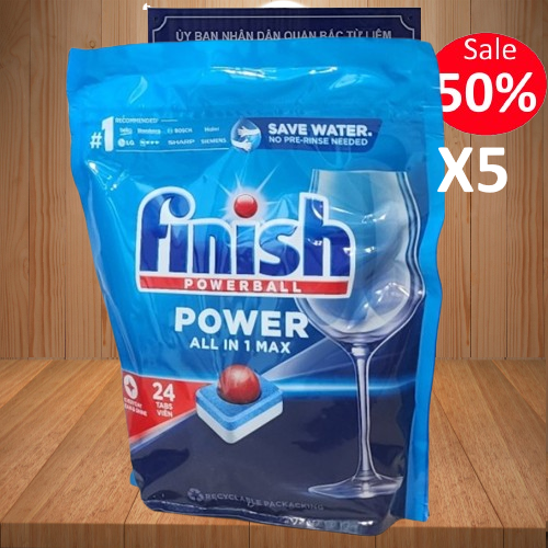 Combo 04 Túi Viên Rửa Chén Bát Hương Chanh Finish Powerball All In 1 Max Lemon Sparkle 30 Viên