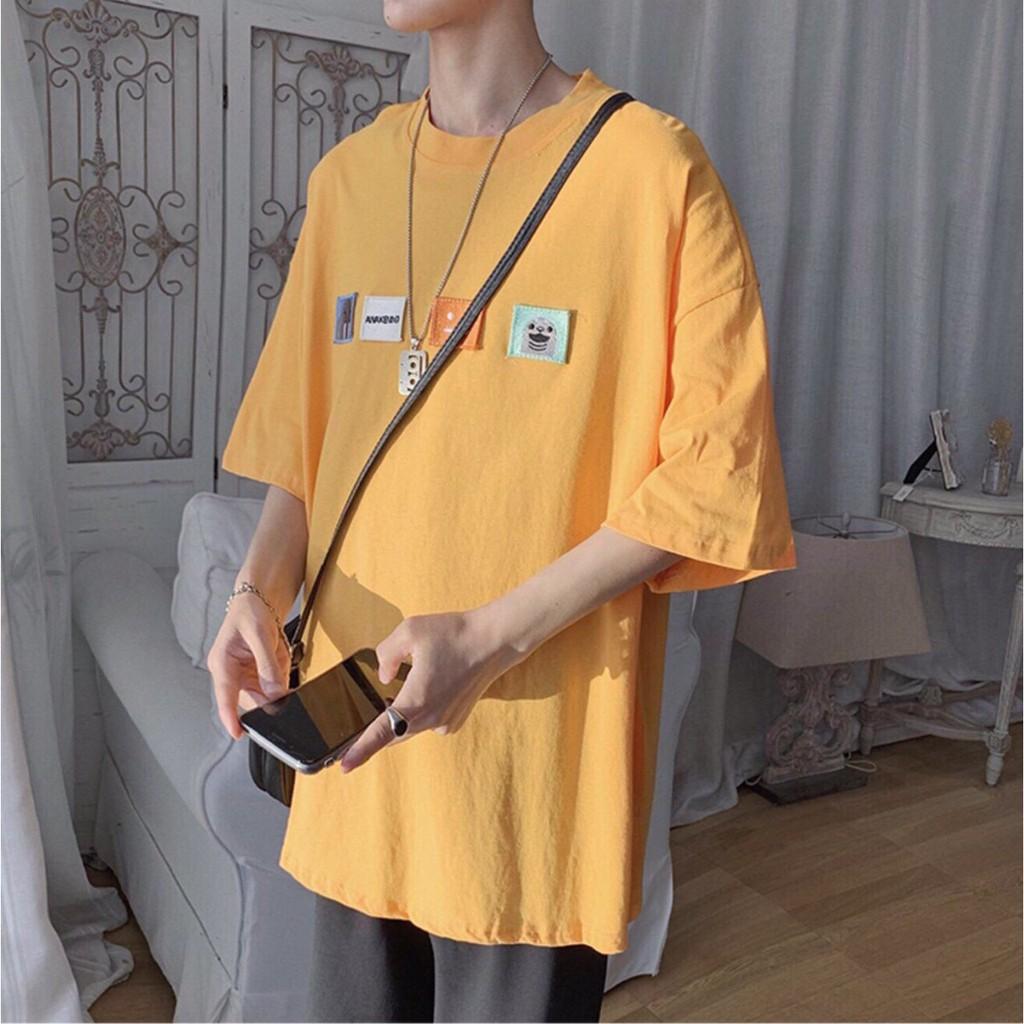 Áo thun tay lở form rộng thêu hình vuông - Unisex nam nữ đều mặc được