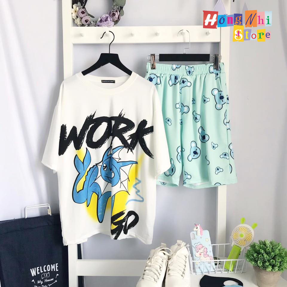 Quần Short Cartoon Unisex Màu Xanh - Quần Đùi Hoạt Hình Siêu Cute - MM