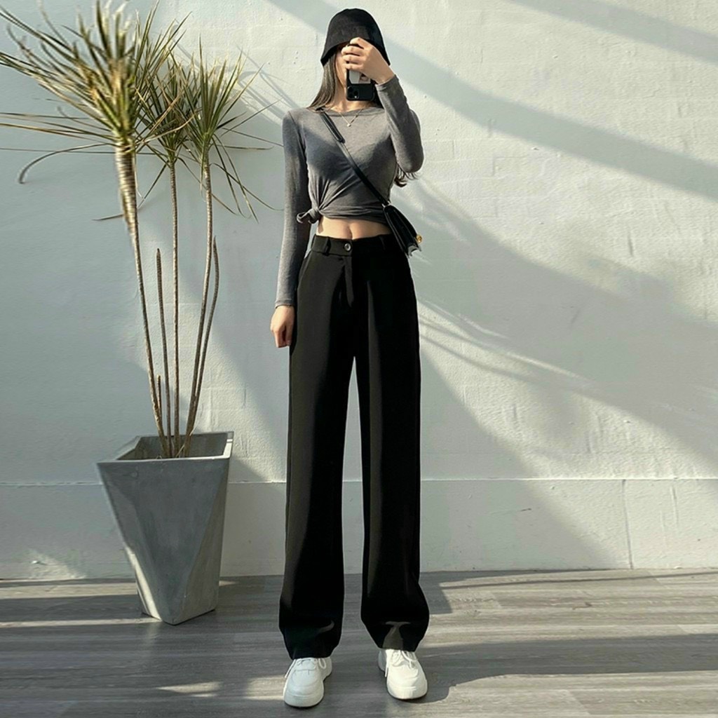 Quần Ống Rộng Cạp Cao Khoá giữa ,Quần Culottes Lưng Cao Dáng Suông Sang Trọng