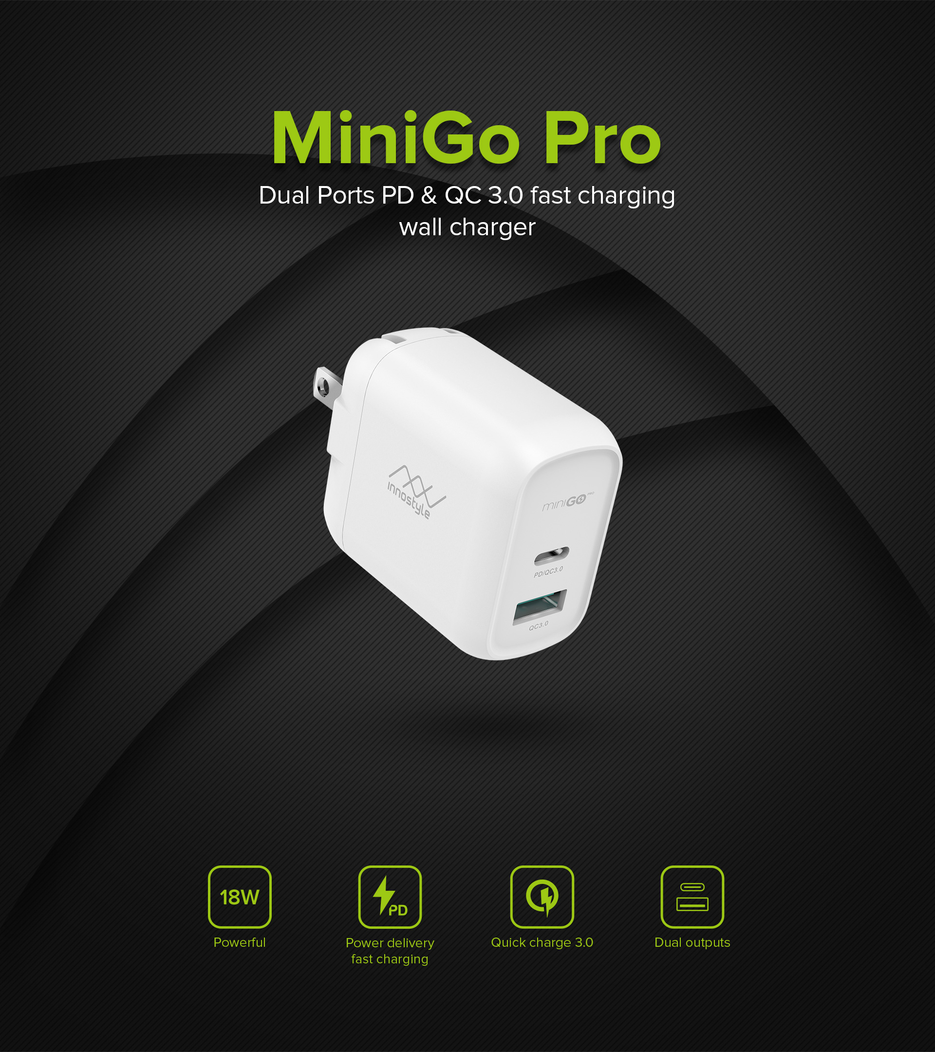 SẠC NHANH INNOSTYLE MINIGO PRO DUAL PD/QC3.0 18W WHITE – IP18-2PDWHI - HÀNG CHÍNH HÃNG