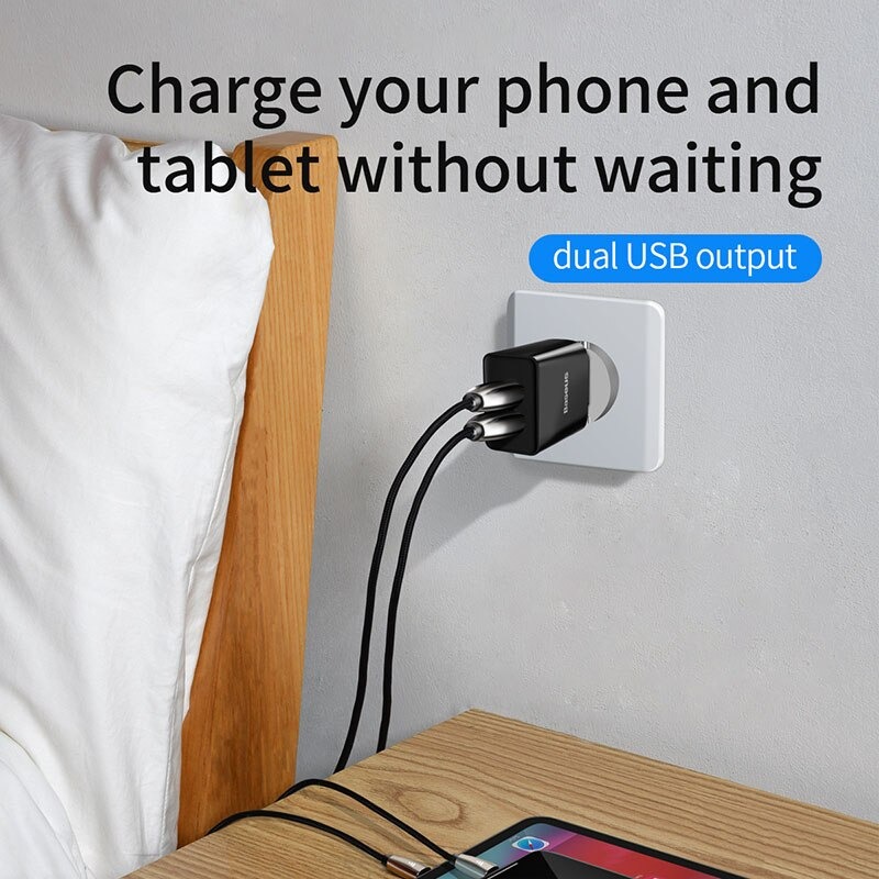 Bộ sạc 2 cổng USB Baseus Speed mini Dual U Travel Charger 10.5W - Hàng chính hãng