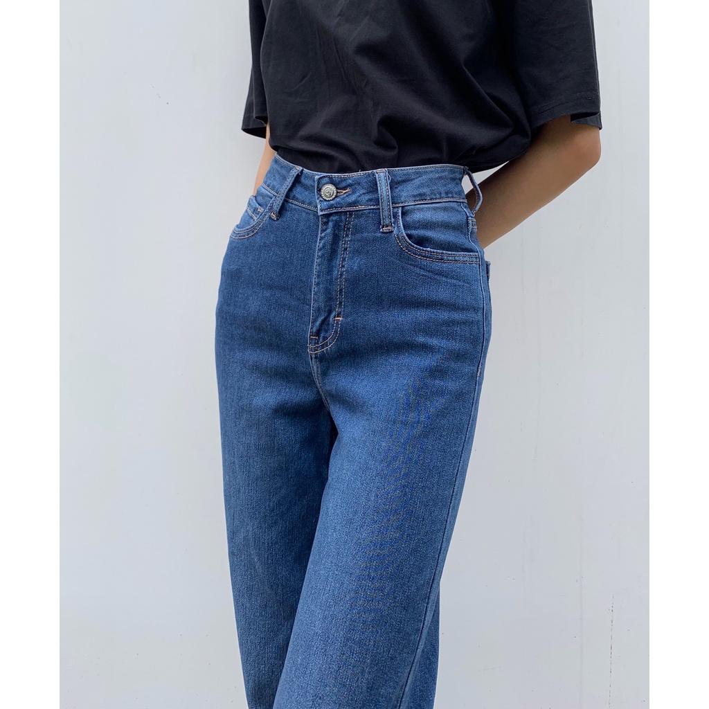 Quần Jeans Nữ Ống rộng WWID005M ALE JEANS - Xanh bẻ lai bản to