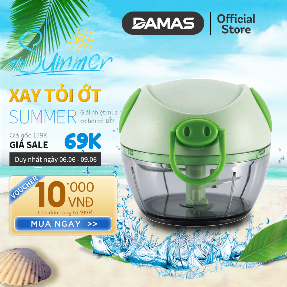 Dụng Cụ Băm , Xay Hành Tỏi Ớt Cầm Tay Hình Con Heo DAMAS A511- Lưỡi Dao Bằng Thép Không Gỉ , Dung Tích 180ml - Hàng chính hãng