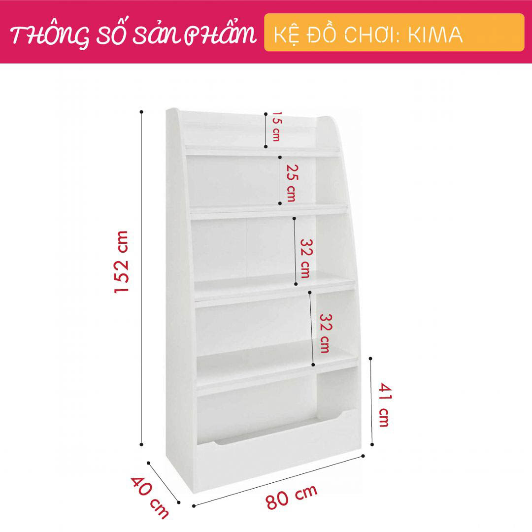 Kệ để đồ chơi cho bé SMLIFE Kima  | Gỗ MDF dày 17mm chống ẩm | D80xR40xC152cm