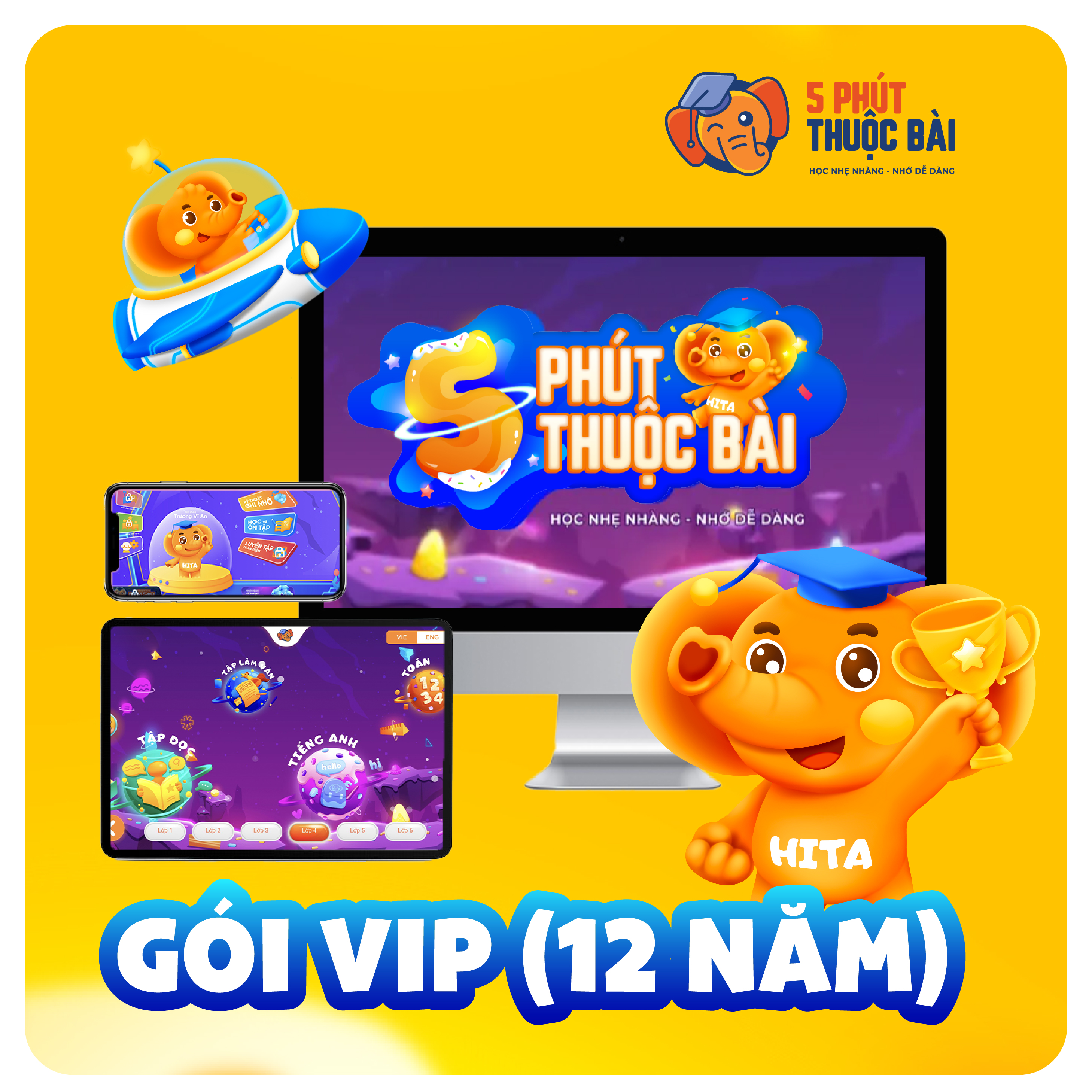 E- Voucher Ứng dụng hỗ trợ học tập 5 Phút Thuộc Bài - Gói VIP (12 năm) - dành cho học sinh từ lớp 1 đến lớp 12