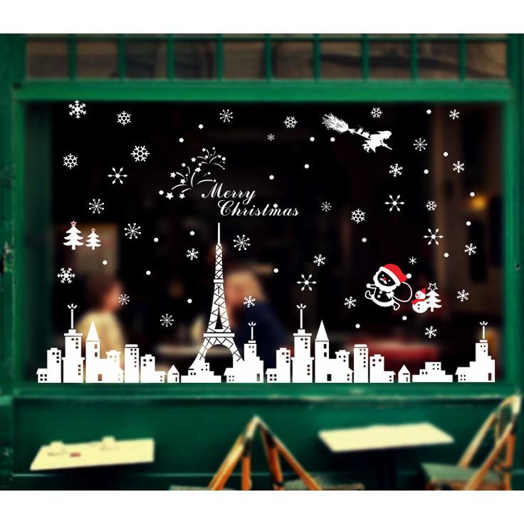 Decal trang trí noel thành phố mùa đông
