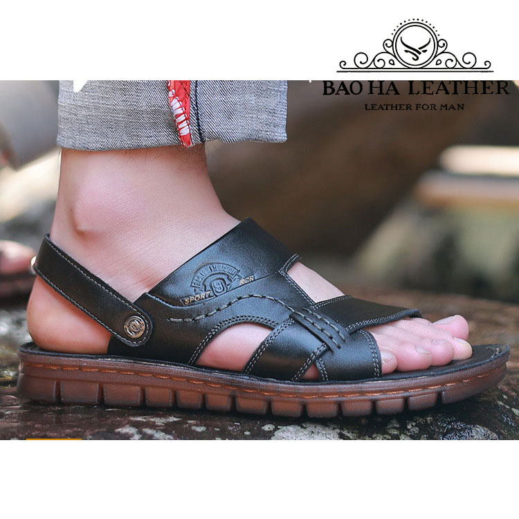 Dép nam quai ngang da bò thật cao cấp BHD8688 Dép quai hậu nam