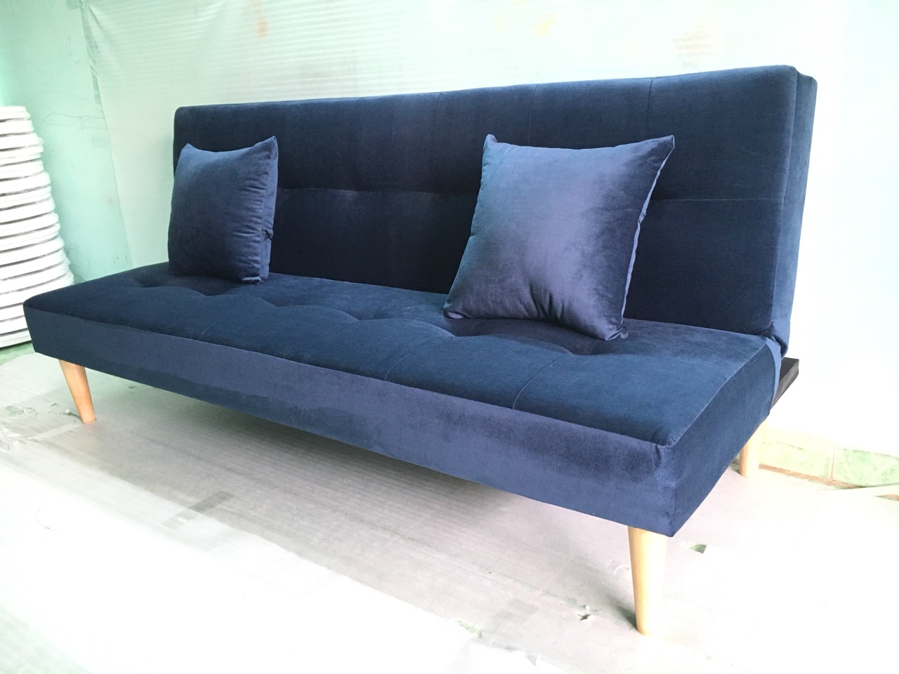 Ghế sofa bed, sofa giường xanh dương đậm nhung CG, salon phòng khách