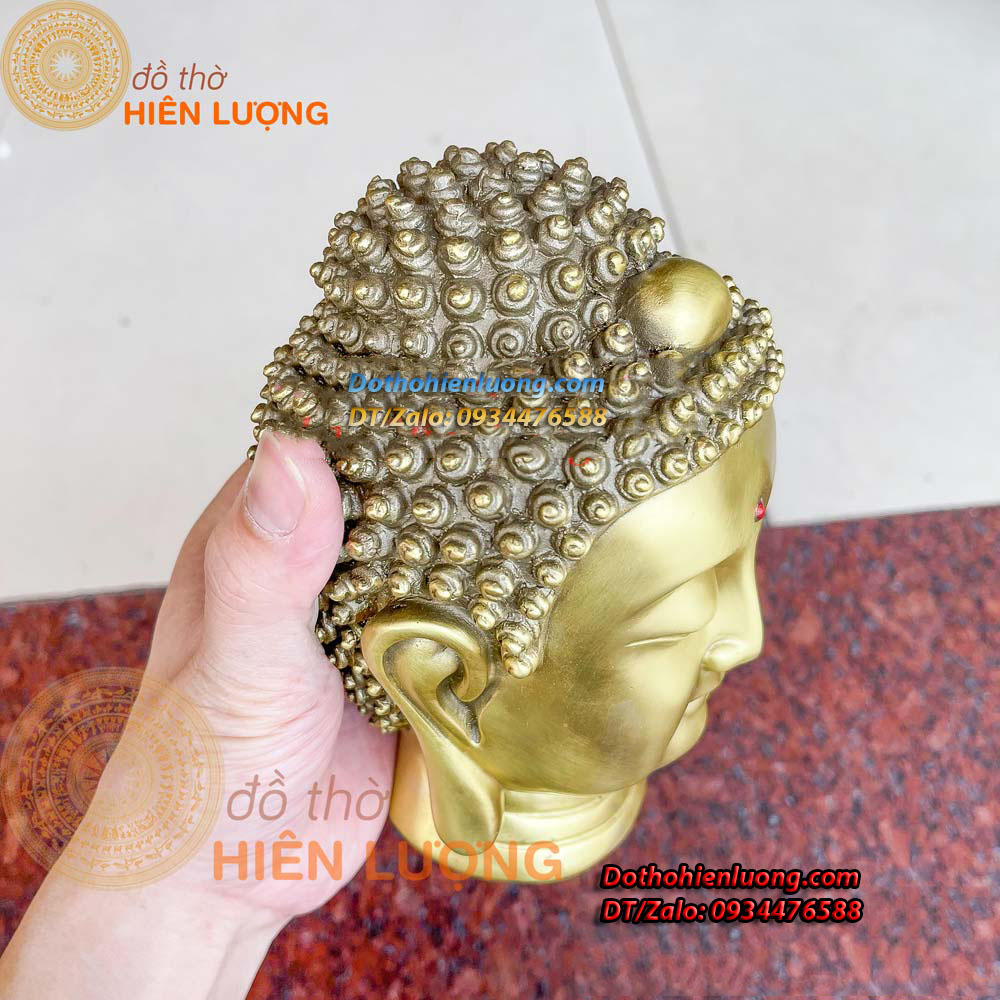 Tượng Đầu Phật Thích Ca Bằng Đồng Vàng Cao 17cm, Nặng 1,5kg Đẹp - Đồ Thờ Hiên Lượng