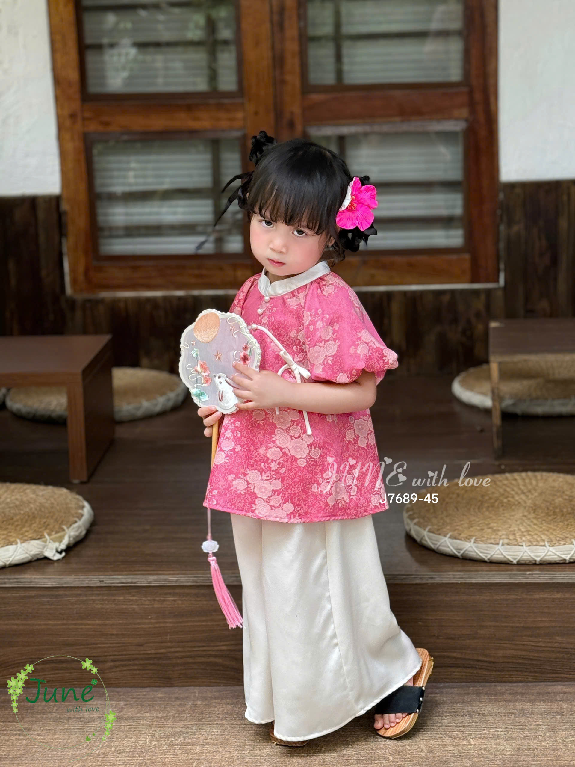 Bộ áo bà ba gấm cho bé gái phối quần suông diện tết năm mới 10-40kg mềm mát