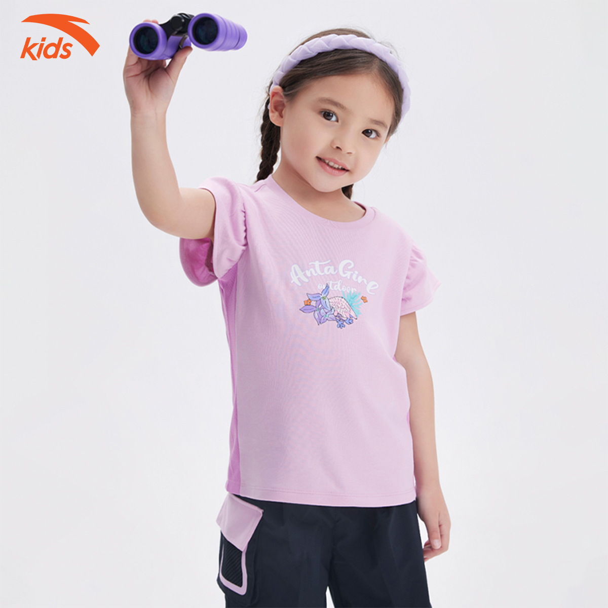 Áo phông bé gái Anta Kids kiểu dáng thể thao, vải polyester co giãn 4 chiều 362239101