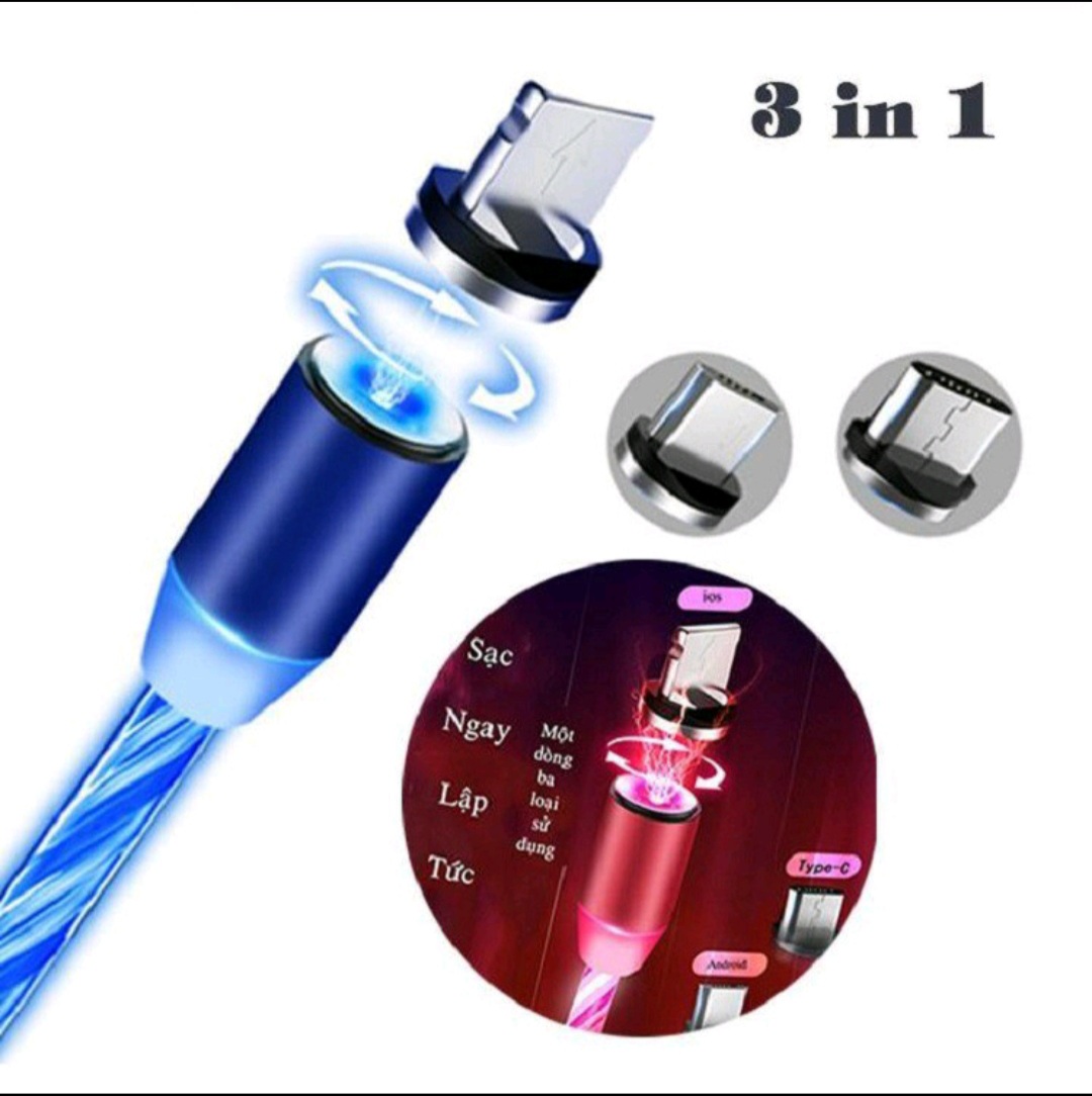 CỰC CHẤT VỚI 1 DÂY CÁP SẠC ĐIỆN THOẠI HÚT NAM CHÂM VỚI 3 ĐẦU SẠC CÓ ĐÈN LED CHẠY ĐUỔI CỰC ĐẸP HÀNG CHUẨN CHẤT LƯỢNG