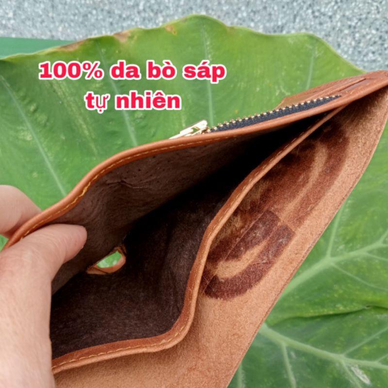 Bóp Nam Da Bò Sáp Nguyên Tấm Dây Khoá Kéo Bằng Đồng Loại Tốt, Cam Kết Da Bò Sáp Vip Nguyên Tấm