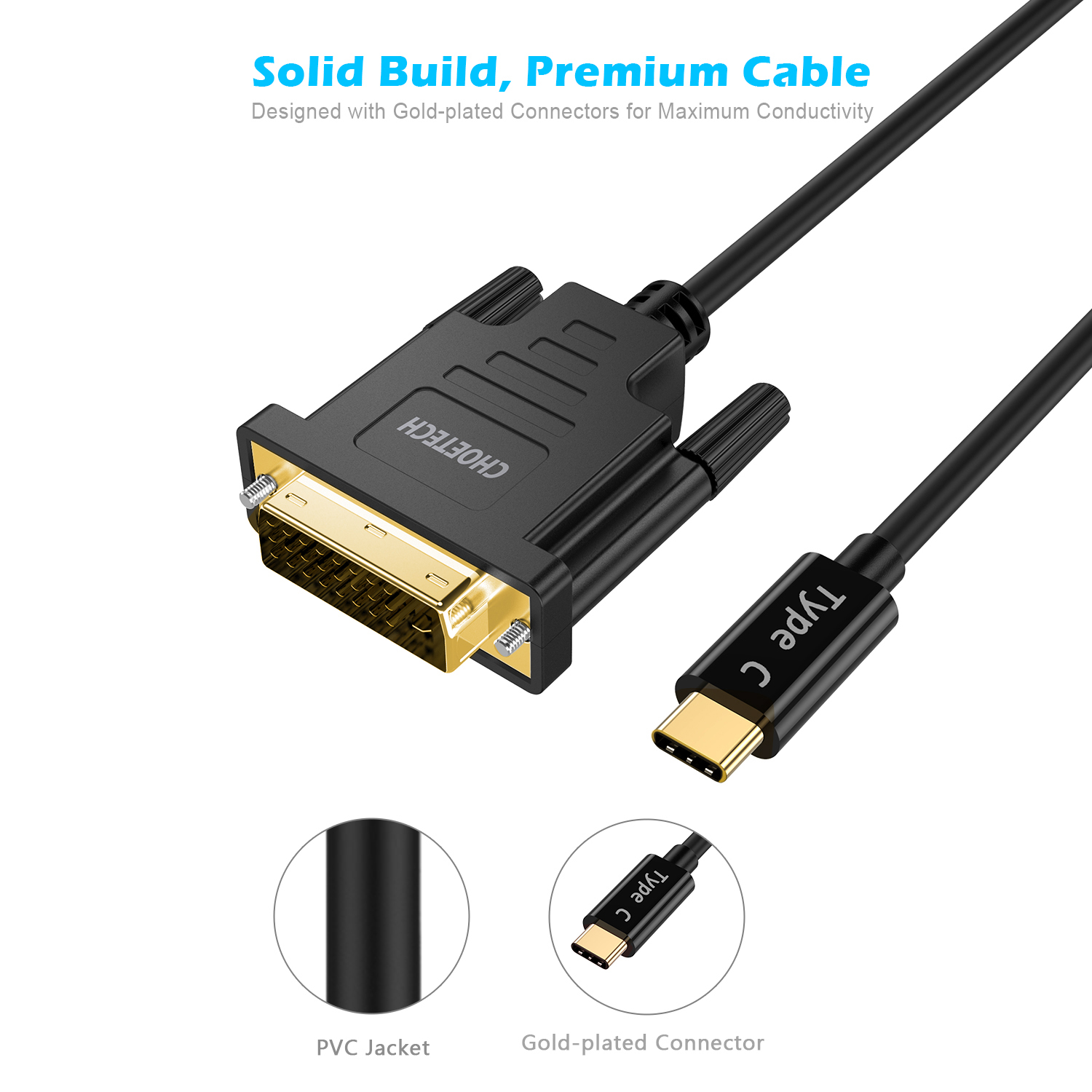 Cáp Chuyển cổng USB-C sang DVI (CHOETECHXCD-0018BK) - Hàng Chính Hãng