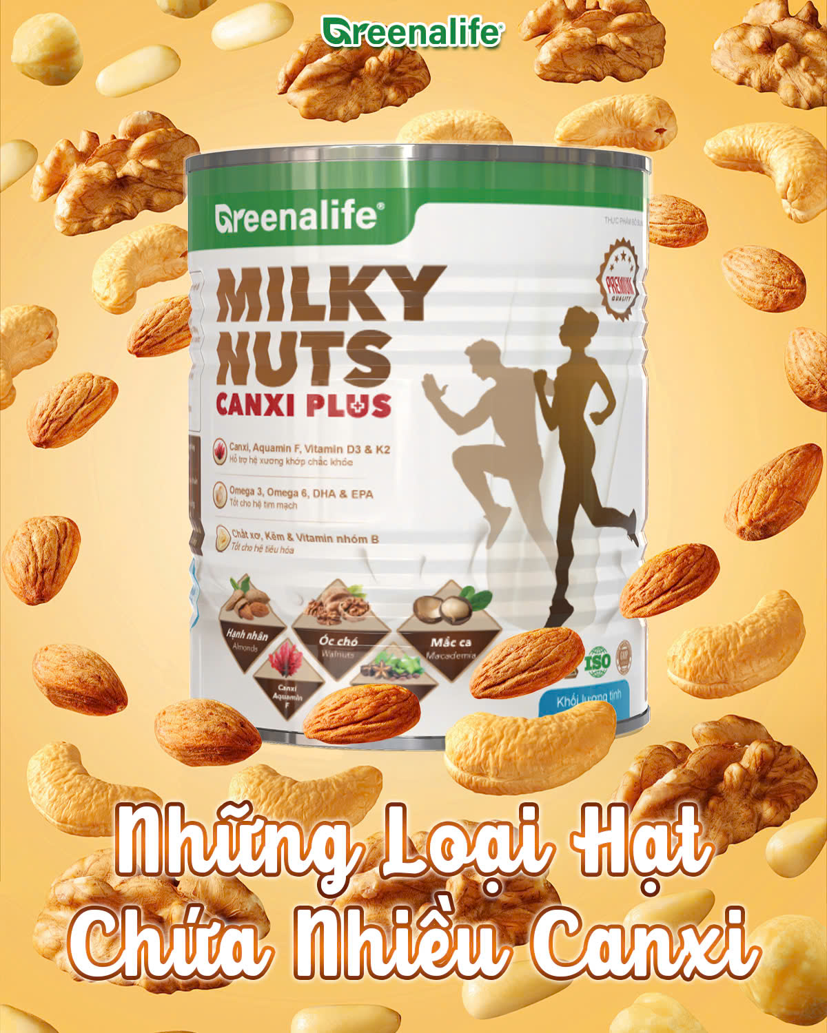 Sữa Hạt Dinh Dưỡng Canxi Plus Milky Nuts Greenalife - Hỗ Trợ Xương Khớp Chắc Khoẻ, Lợi Sữa Cho Mẹ Bầu, Sau Sinh, Dinh Dưỡng Cho Người Tiểu Đường, Người Già, Ăn chay, Ăn Kiêng, Giảm Cân, Eat Clean, Healthy