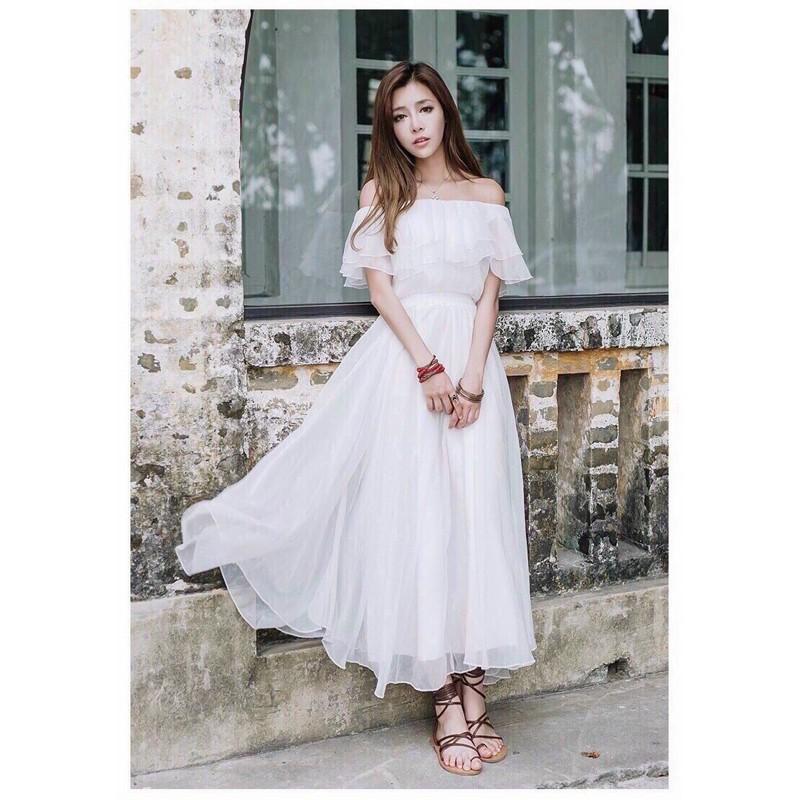 Đầm maxi trắng xinh chi