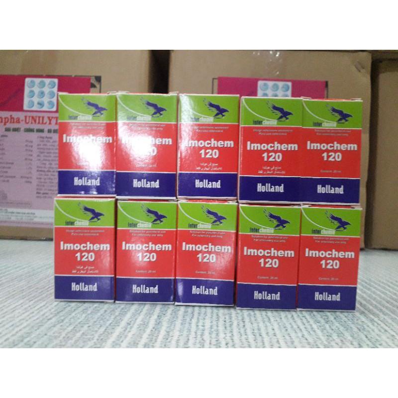Imochem 120 chai 20ml. chích. sản phẩm của Hà Lan. ký sinh trùng máu bò, cừu, ngựa, chó.