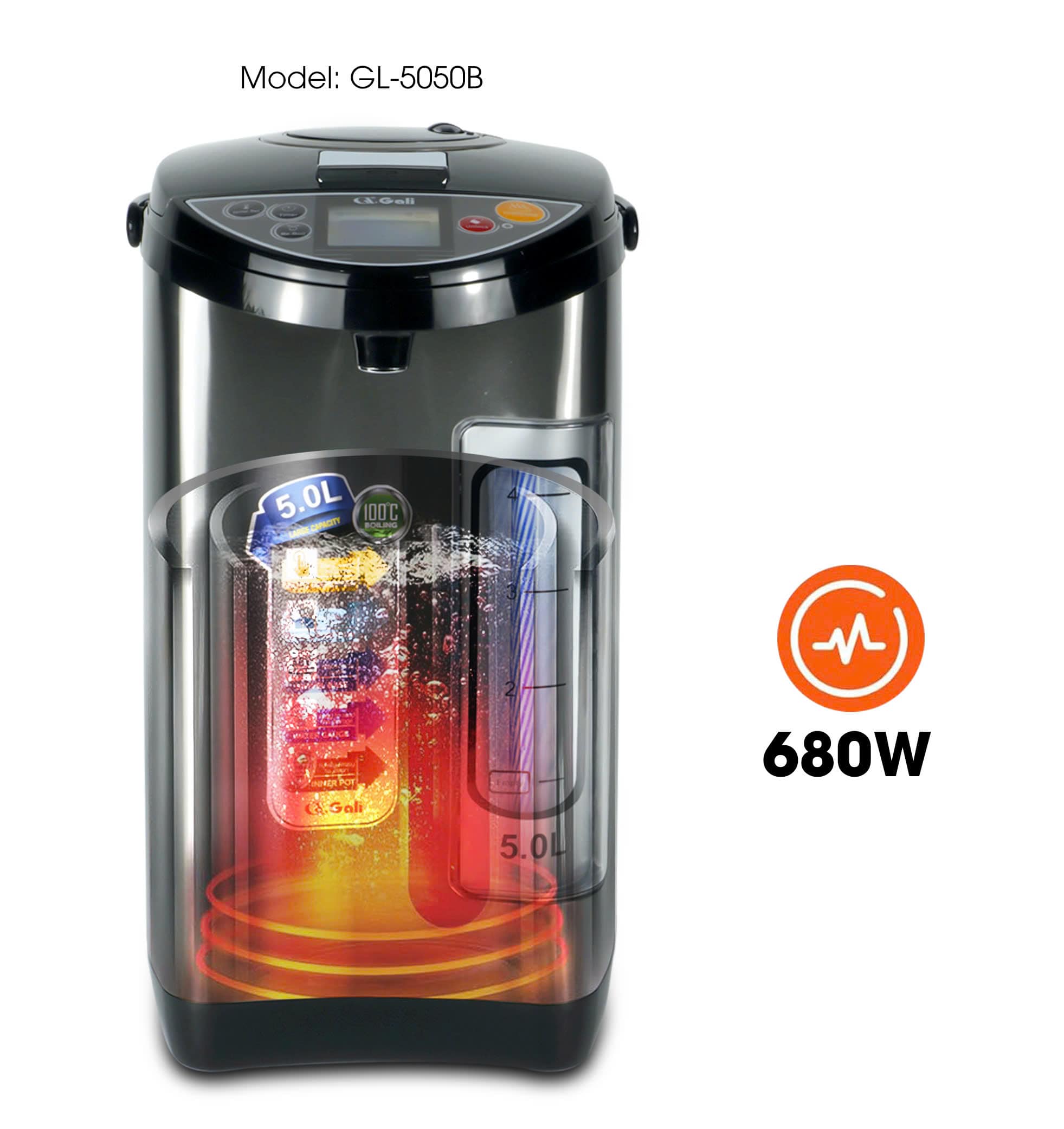 Bình Thuỷ Điện Gali GL-5050B Dung tích 5L nhỏ gọn, Thân bằng nhựa nguyên sinh cao cấp, lòng trong bằng Inox 304 dày chất lượng. Hàng chính hãng chất lượng cao bảo hành 24 tháng.