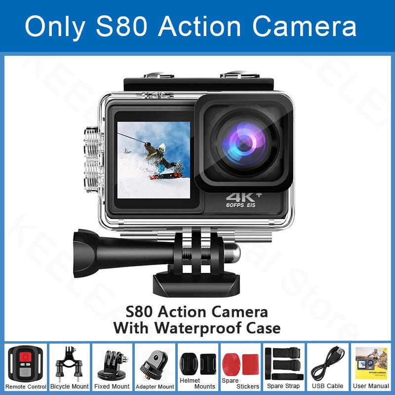 KEELEAD Action Camera with Removable Filter Lens 4K 60FPS 20MP 2.0-inch LCD EIS Dual Screen Video Shooting Waterproof Sports Cam