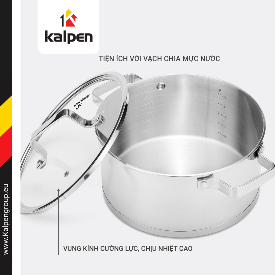 Bộ Nồi Inox 304 Đáy 5 Lớp Kalpen Gliter KP-3568X Hàng chính hãng