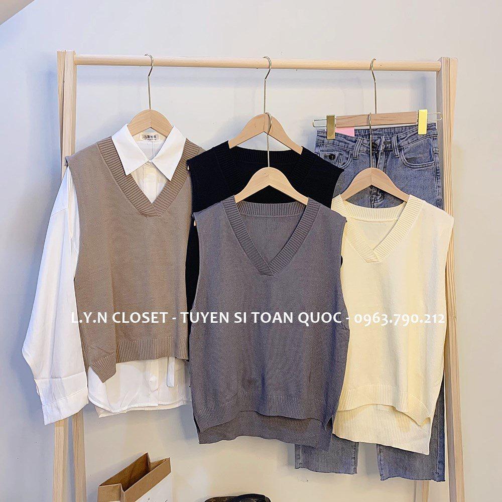 Áo gile len trơn mịn cổ V dáng xuông 2 tà 4 màu hàng Quảng Châu Lyn Closet G110L