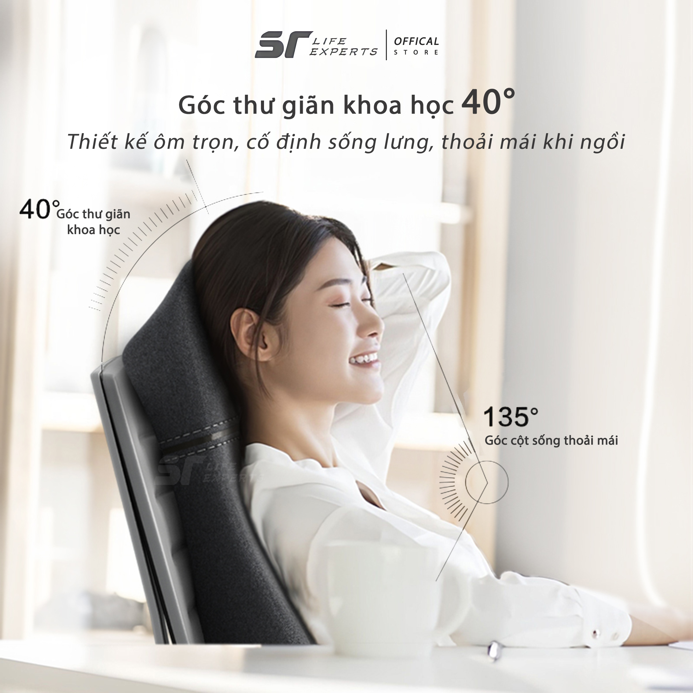 Gối Tựa Lưng Dài Công Thái Học, Đệm Lưng Chống Gù, Giảm Đau Cột Sống Dùng Cho Văn Phòng - Sairui