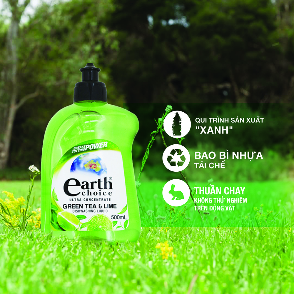 Nước rửa chén đậm đặc Earth Choice hương chanh trà xanh 500ml