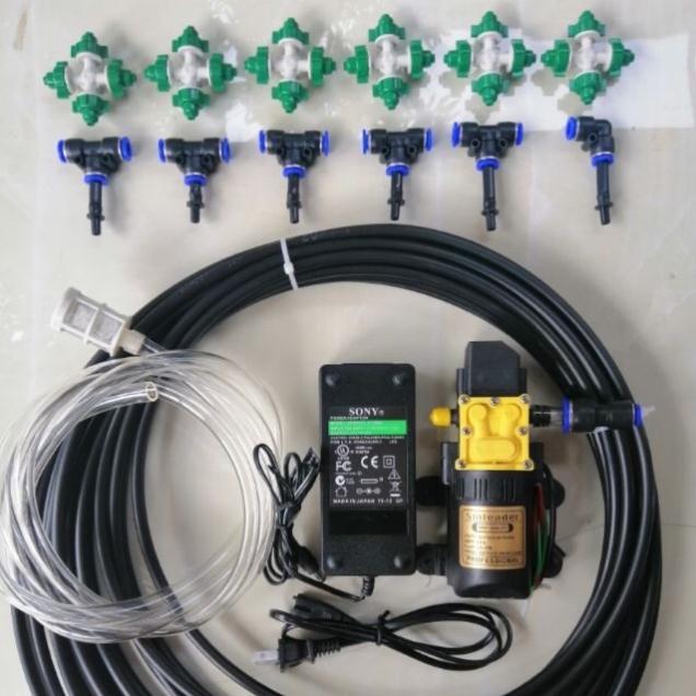 BỘ TưỚI LAN MINI 6 béc 4 hướng T nối nhanh kèm bơm đơn