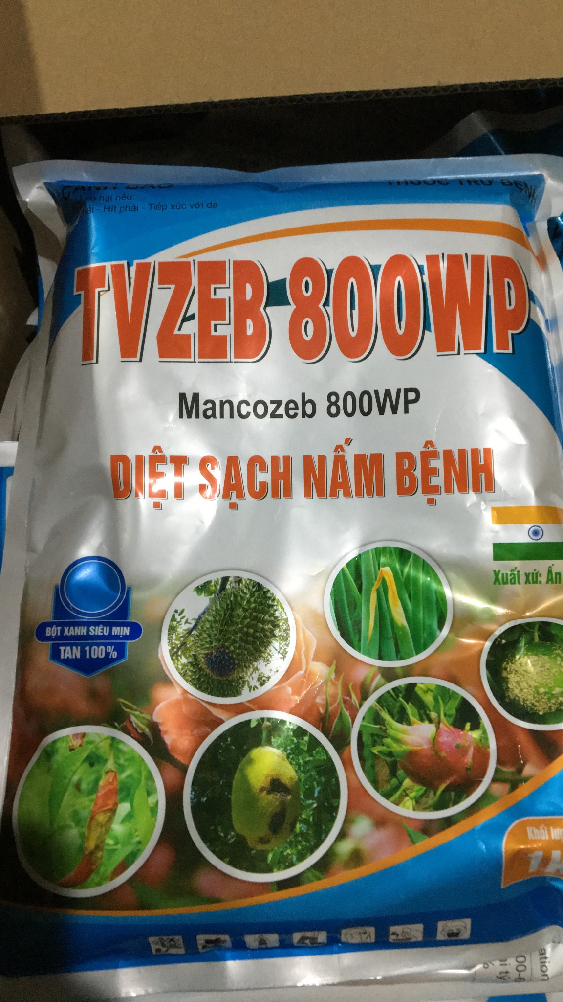 Mancozeb Ấn Độ Bột xanh tan cực nhanh TVZEB 800 GÓI 1KG