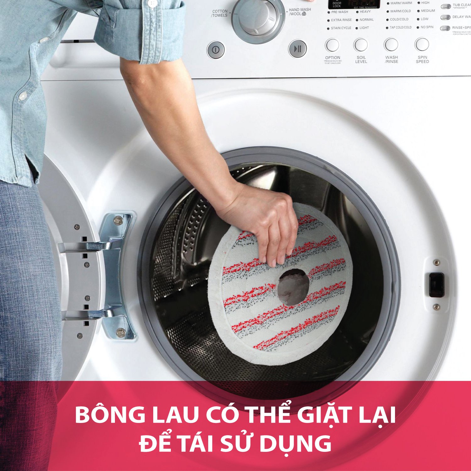 Cây lau nhà Vileda dạng đĩa tròn, công nghệ sợi microfiber sạch sâu, kèm xô giặt xoay 360 độ, model Spin&amp;Clean