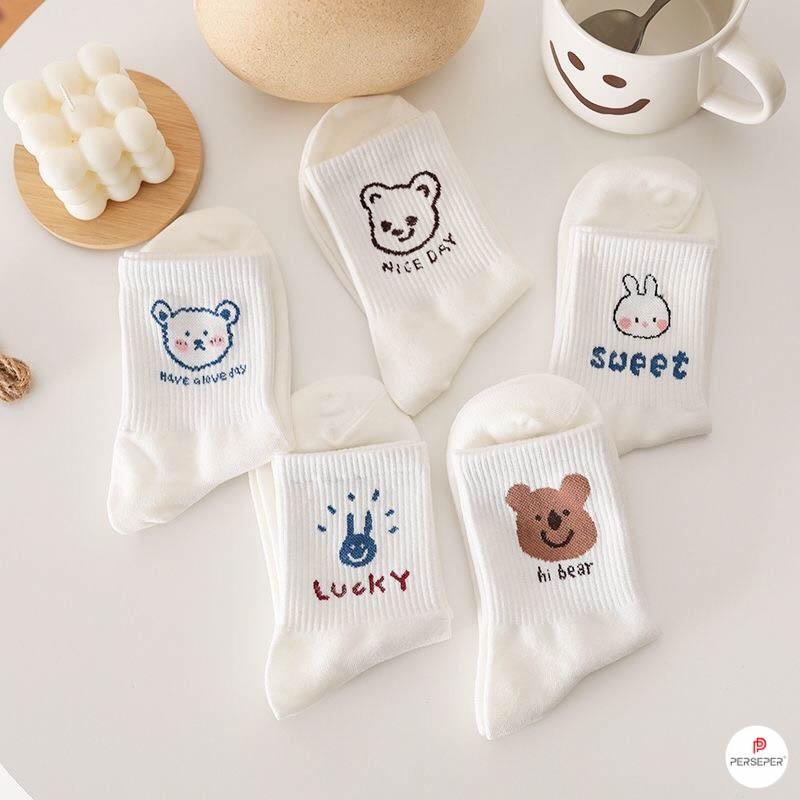 Tất cổ cao nữ họa tiết GẤU dễ thương, set tất vớ nữ chất liệu cotton chống hôi chân - TGS SHOP