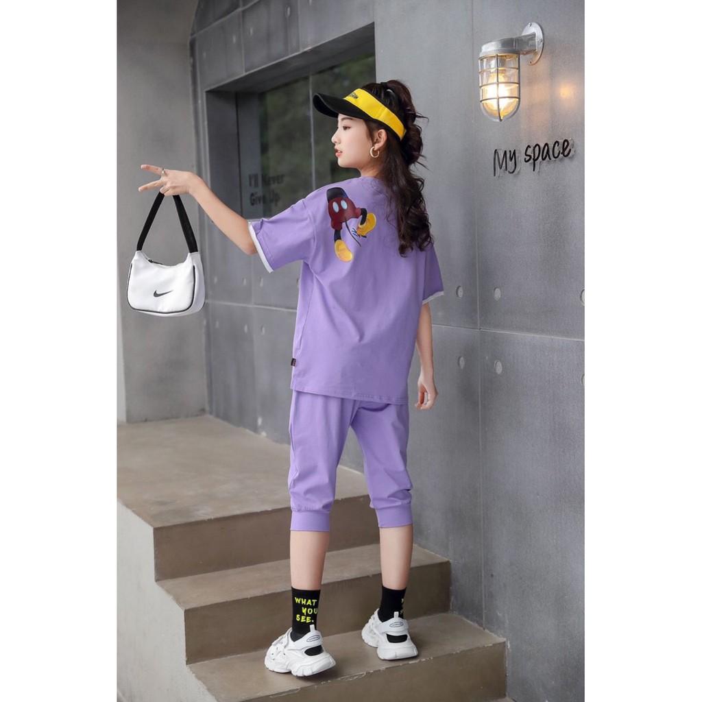 Bộ bé gái lửng thun cotton xinh mát hàng hè vnxk