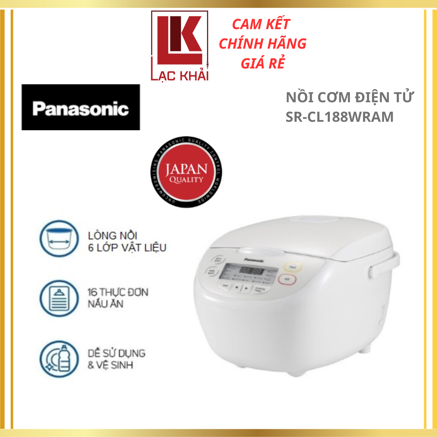 Nồi cơm điện tử Panasonic SR-CL188WRAM 1.8 lít - Hàng chính hãng, Bảo hành 12 tháng, Chất lượng Nhật Bản