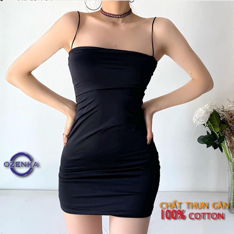 Váy 2 dây ôm body sợi bún sexy dự tiệc chất thun gân, đầm ngắn gợi cảm đẹp mát màu đen trắng size dưới 52 kg