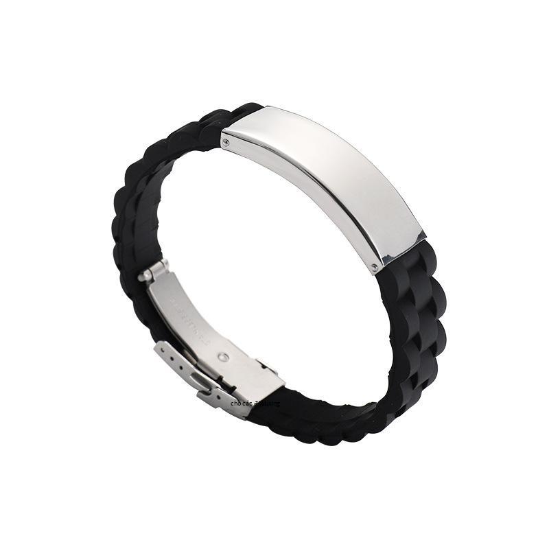 Giá thấp nhất Âu Mỹ Trang Sức Silicone Thể Thao Nam Vòng Tay Trơn Cá Tính Chữ Thép Titan Vòng Tay