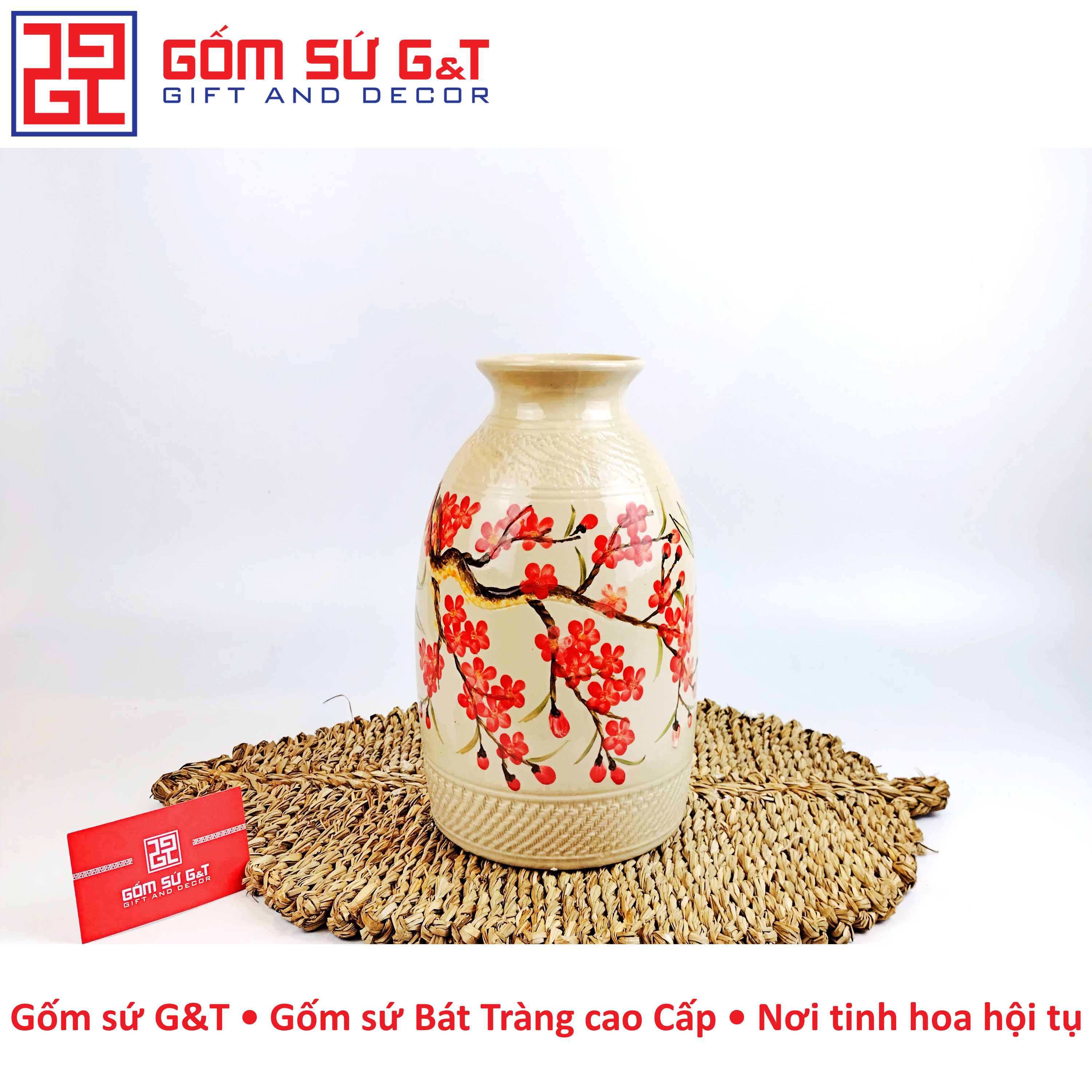 Lọ hoa viền vẽ trúc đào Gốm Sứ G&T