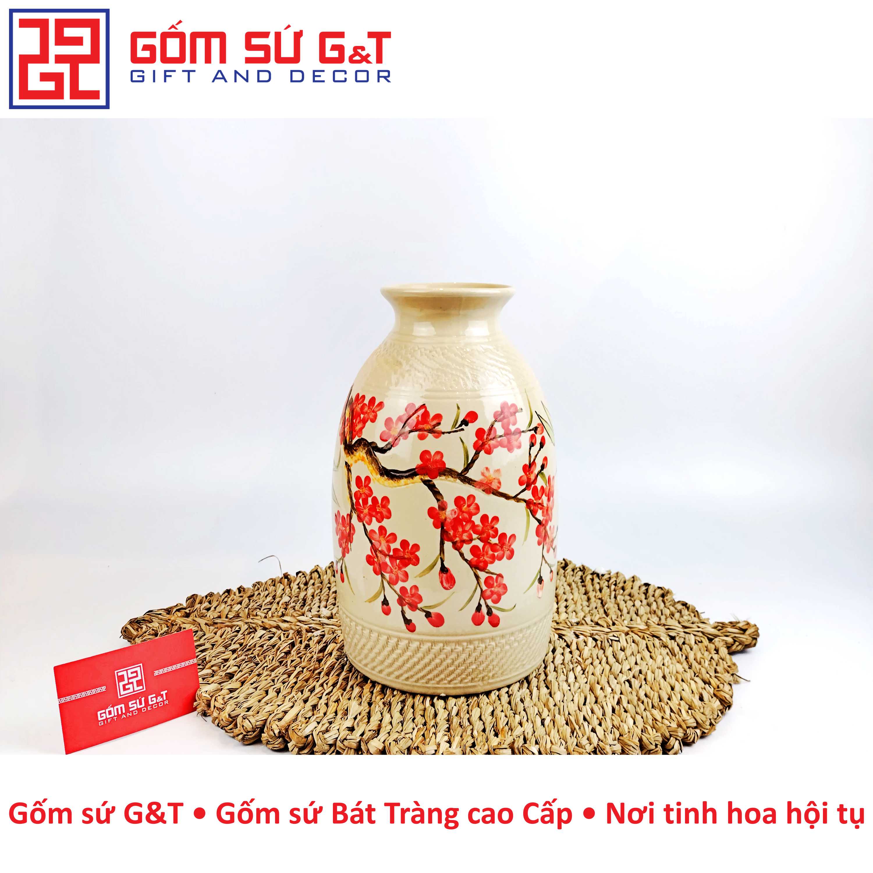 Lọ hoa viền vẽ trúc đào Gốm Sứ G&amp;T