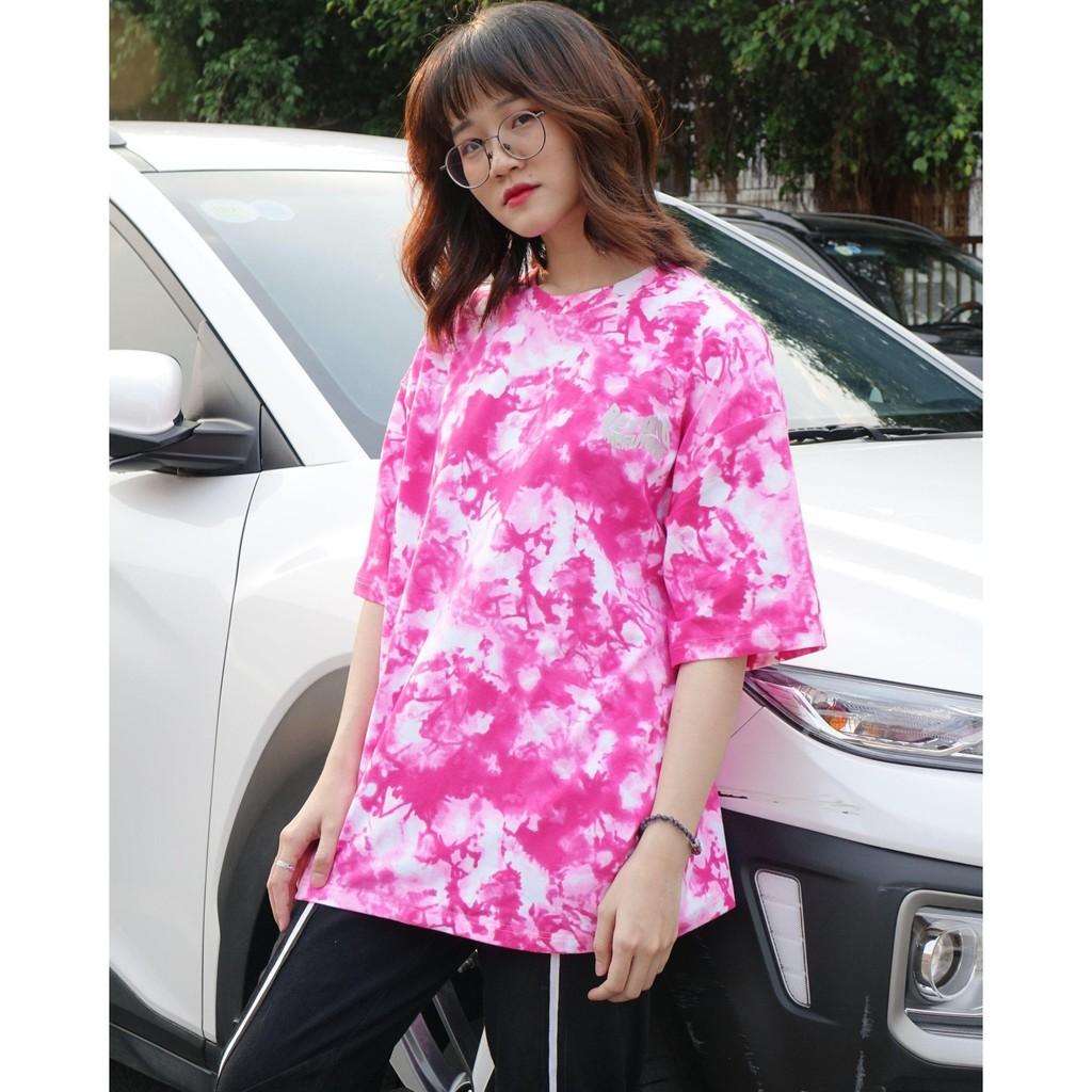 Áo Thun Nam Nữ From Rộng Tay Lỡ - Ủn Ủn Meo Meo Chất Liệu Vải Thun Cotton 100% - Wash Tiedye Hồng